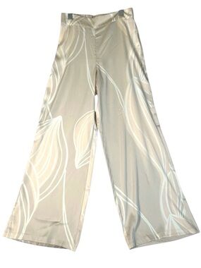 Joie Wide Leg Satin Flowy Palazzo Pants Size Small Abstract Floral Print Cream